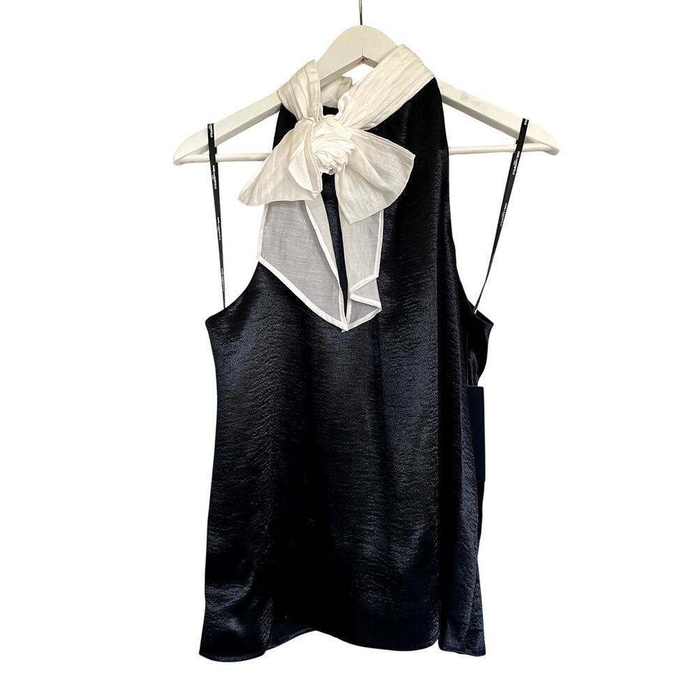 NWT Karl Lagerfield Paris Satin Halter Bow Neck Dress Top Medium Glam Luxury - Picture 5 of 12